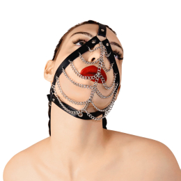 Маска з ланцюгами Art of Sex - Devon, натуральна шкіра, колір чорний - фото