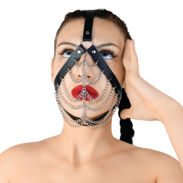 Маска з ланцюгами Art of Sex - Devon, натуральна шкіра, колір чорний - - фото №3