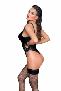 Боді з мокрим ефектом Noir Handmade F244 Powerwetlook body with high cut bottom hem, M - - фото №2