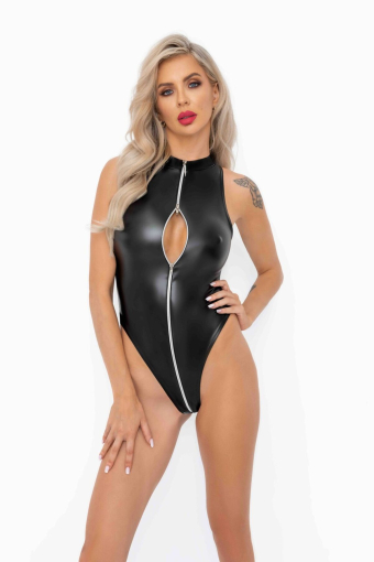 Боді з мокрим ефектом Noir Handmade F294 Powerwetlook bodysuit with front zipper, M - фото №2