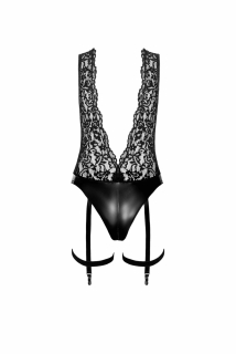 (SALE) Боді Noir Handmade F297 Libido Deep-V bodysuit with collar, pearl chain and garter - S - - фото №5