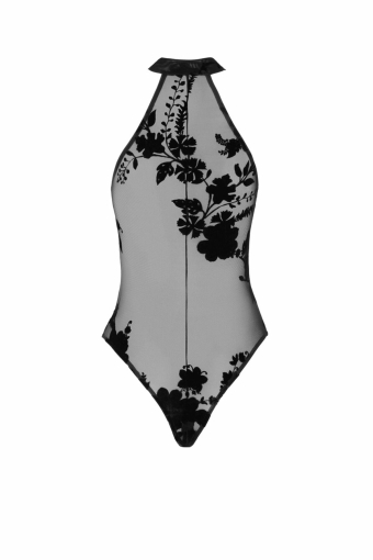(SALE) Боді Noir Handmade F314 Ego flocked mesh halter bodysuit - S - фото №5