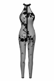 (SALE) Бодістокінг Noir Handmade F315 Ego flocked mesh halter catsuit - M - - фото №5