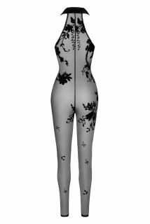 (SALE) Бодістокінг Noir Handmade F315 Ego flocked mesh halter catsuit - M - - фото №6