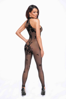 Бодістокінг Noir Handmade F315 Ego flocked mesh halter catsuit - XXL - - фото №3