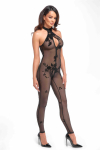 Бодістокінг Noir Handmade F315 Ego flocked mesh halter catsuit - 3XL Бодістокінг Noir Handmade F315 Ego flocked mesh halter catsuit - 3XL - фото №2