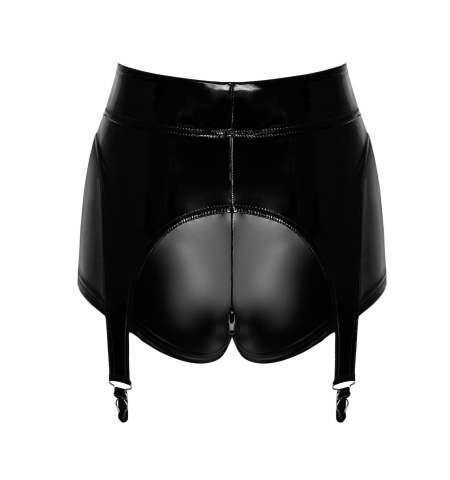 Шортики Noir Handmade F325 Glam, XL, black, вініл, висока талія, кріплення для панчіх, з доступом - фото №7