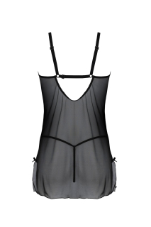 Пеньюар Passion DROSERA CHEMISE black, S/M, мереживний ліф зі стрепами, трусики в комплекті - - фото №4