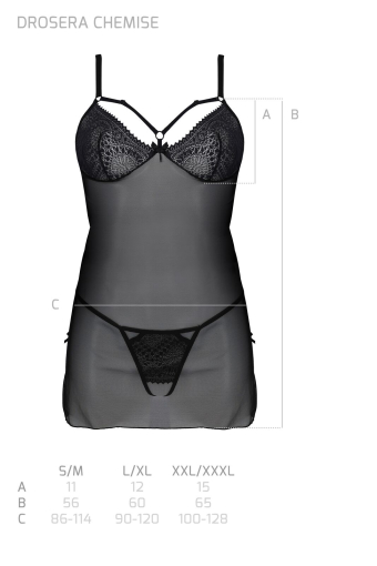 Пеньюар Passion DROSERA CHEMISE black, XXL/XXXL, мереживний ліф зі стрепами, трусики в комплекті - фото №5