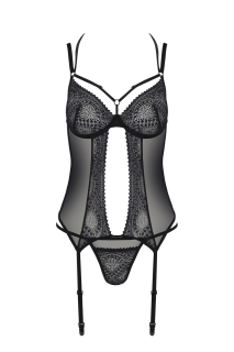 Корсет Passion DROSERA CORSET black, L/XL, з кріпленнями для панчіх, трусики в комплекті - - фото №3