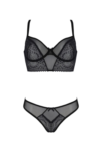 Комплект Passion DROSERA SET black, L/XL, сітка+мереживо, бюстьє та трусики танга - фото №3