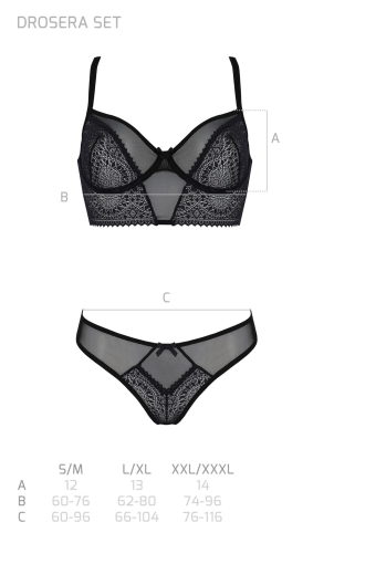 Комплект Passion DROSERA SET black S/M, сітка+мереживо, бюстьє та трусики танга - фото №5
