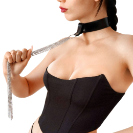 Сексуальний чокер з ланцюгами Art of Sex - Stormy chain and leather - фото