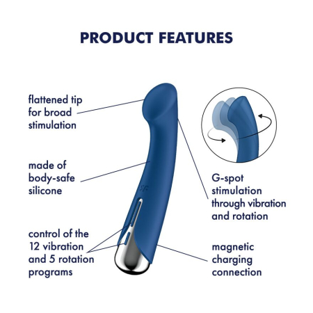 Вібратор з ротацією Satisfyer Spinning G-Spot 1 Blue, плоский майданчик для стимуляції точки G №7