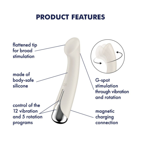 Вібратор з ротацією Satisfyer Spinning G-Spot 1 Beige, плоский майданчик для стимуляції точки G №7
