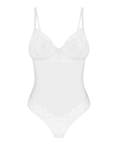 Боді Obsessive Alissium Teddy White, XS/S, ліф з м’якою чашкою, високі вирізи для ніг - фото №5