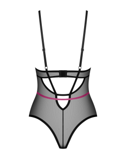 Боді Obsessive Novenes teddy, XL/2XL, прозоре, чашки на кісточках, декор у вигляді стрічок - №7