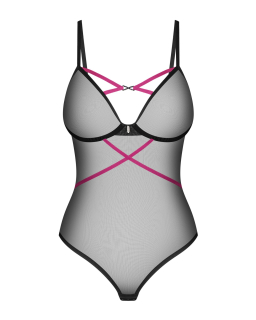 Боді Obsessive Novenes teddy, XL/2XL, прозоре, чашки на кісточках, декор у вигляді стрічок - №6