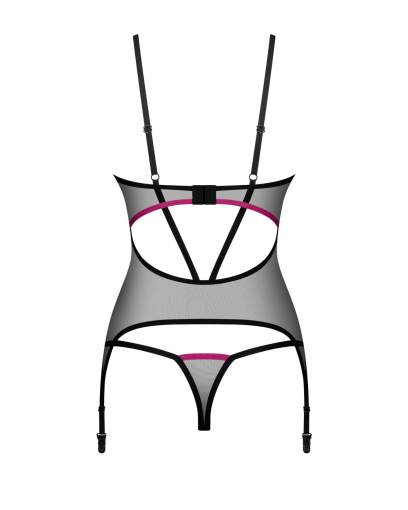 Корсет Obsessive Novenes corset & thong, XS/S, прозорий, відкрита спина, стрінги в комплекті №5