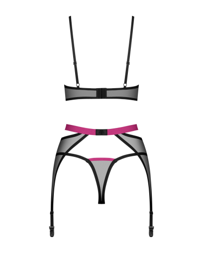 Комплект Obsessive Novenes 3-pcs set, XS/S, прозорий ліф на кісточках, стрінги, пояс - фото №5