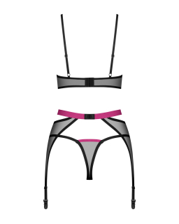 Комплект Obsessive Novenes 3-pcs set, M/L, прозорий ліф на кісточках, стрінги, пояс - - фото №5