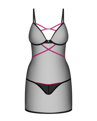 Пеньюар Obsessive Novenes chemise & thong, XS/S, обтислий, прозорий, зі стрепами, стрінги в комплект - фото №4