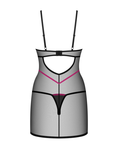 Пеньюар Obsessive Novenes chemise & thong, XS/S, обтислий, прозорий, зі стрепами, стрінги в комплект - фото №5