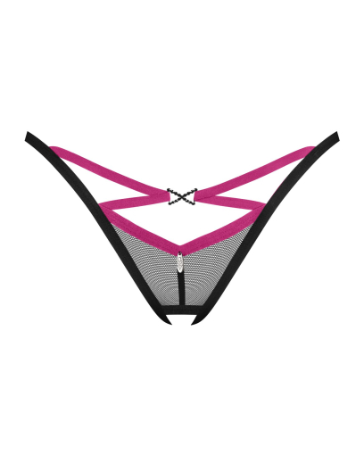 Трусики-стрінги Obsessive Novenes crotchless thong, XL/2XL, сітка, стрепи, прикраса зі стразами, від - фото №3