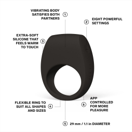 Ерекційне кільце з вібрацією LELO Tor 3 Black, керування зі смартфона - - фото №2