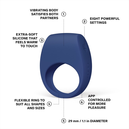 Ерекційне кільце з вібрацією LELO Tor 3 Base Blue, керування зі смартфона - фото №2