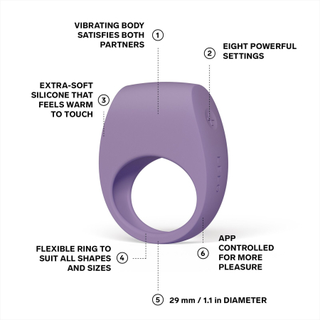 Ерекційне кільце з вібрацією LELO Tor 3 Violet Dusk, керування зі смартфона №2