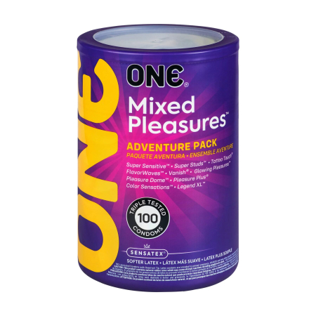 Набір презервативів ONE Mixed Pleasures, 100 шт, 10 видів, паковання-тубус - фото