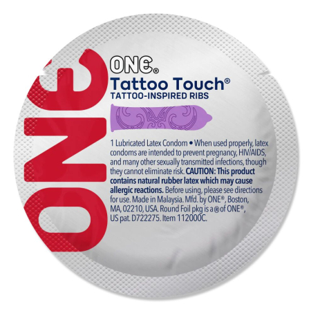 Набір презервативів ONE Tattoo Touch, 100 шт, з рельєфом у вигляді тату, 3 різновиди, паковання-тубус - фото №4