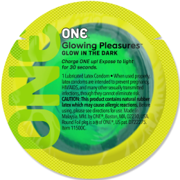 Набір презервативів ONE Glowing Pleasures, 100 шт, світяться в темряві, зі змазкою, паковання-тубус - - фото №2