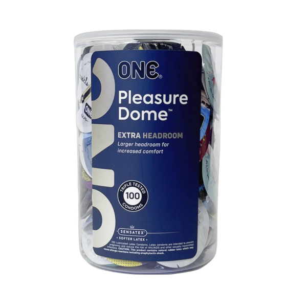 Набір презервативів ONE Pleasure Dome, 100 шт, гладенькі, з розширеною головкою, паковання-тубус - фото