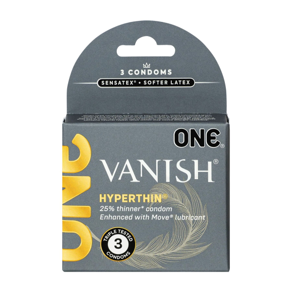 Презервативи ONE Vanish Hyperthin, 3 шт, ультратонкі, зі змазкою, картонне паковання - фото