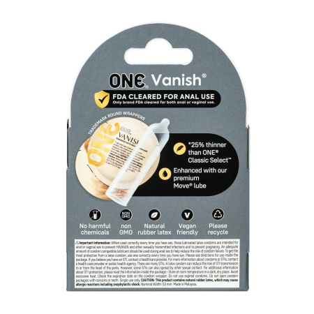 Презервативи ONE Vanish Hyperthin, 3 шт, ультратонкі, зі змазкою, картонне паковання - фото №2