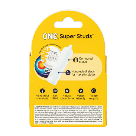 Презервативи ONE Super Studs, 3 шт, з точковим рельєфом, зі змазкою, паковання — картонна коробка №2