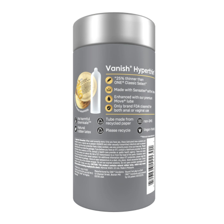 Презервативи ONE Vanish Hyperthin, 12 шт, ультратонкі, зі змазкою, подарункове паковання-тубус - фото №3