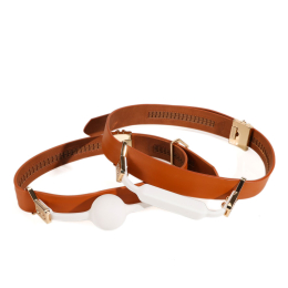 Шкіряний кляп з 2-ма насадками LOCKINK Ball-Gag & Gag-bite Set - Brown - - фото №7