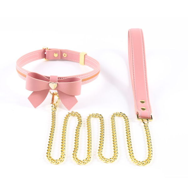 Повідець LOCKINK SEVANDA Love Heart Butterfly Leather Collar Set - Pink - фото