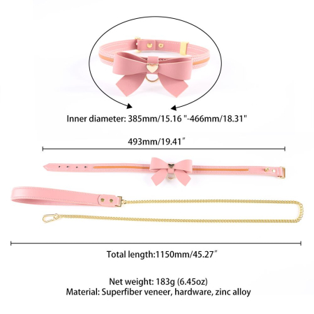 Повідець LOCKINK SEVANDA Love Heart Butterfly Leather Collar Set - Pink - фото №6