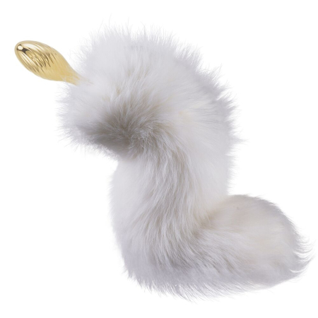Металева анальна пробка Лисячий хвіст LOCKINK SEVANDA White Fox-Tail Anal Pear-shape Plug - фото №5