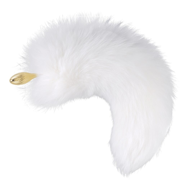 Металева анальна пробка Лисячий хвіст LOCKINK SEVANDA White Fox-Tail Anal Pear-shape Plug - фото