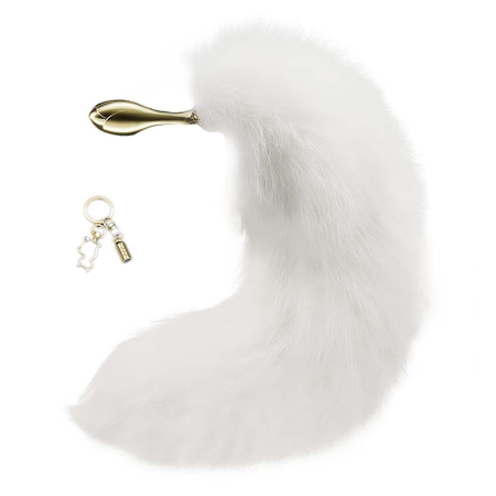 Металева анальна пробка Лисячий хвіст LOCKINK SEVANDA White Fox-Tail Anal Rose-shape Plug - фото №4
