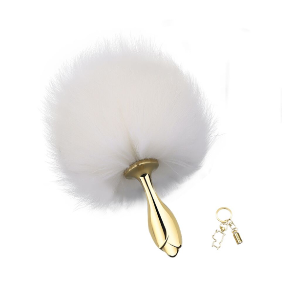 Металева анальна пробка Кролячий хвост LOCKINK SEVANDA White Bunny-Tail Anal Rose-shape Plug - фото