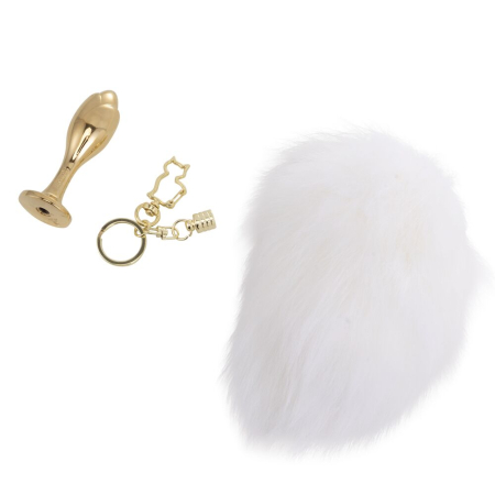 Металева анальна пробка Кролячий хвост LOCKINK SEVANDA White Bunny-Tail Anal Rose-shape Plug - фото №3