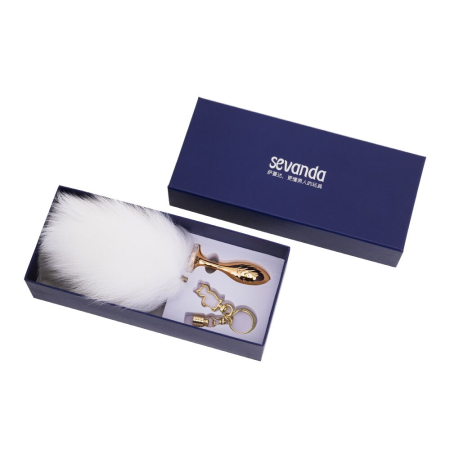Металева анальна пробка Кролячий хвост LOCKINK SEVANDA White Bunny-Tail Anal Pear-shape Plug №7