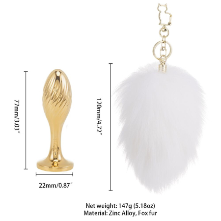Металева анальна пробка Кролячий хвост LOCKINK SEVANDA White Bunny-Tail Anal Pear-shape Plug №6