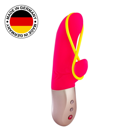Мінівібратор-кролик зі стимулювальною стрічкою Fun Factory AMORINO pink/neon yellow, стрічка знімна - фото №6